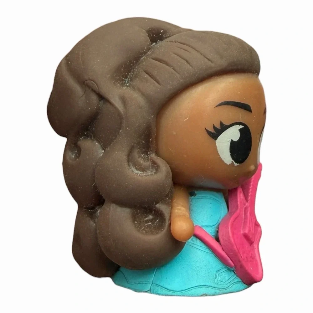Mattel Barbie Mini Figure 2016‎ Brown Hair Teal Dress Pink Guitar Rockstar T4K